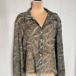 Vintage‎ 90s Gloria Vanderbilt Paisley Sheer Blouse Earthy Indie Boho Y2K Mori